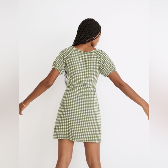 Madewell Jacquard Puff Sleeve Mini Dress‎ Green Gingham Check XS Cottagecore - Picture 2 of 11